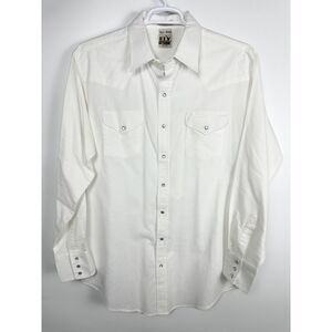 Vintage Ely Cattleman Mens Long Sleeve Pearl Snap‎ Western Shirt White XLT Tall